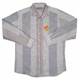 NEW $425 Etro Shirt!  XXL  White With Navy & Blue Stripes  Subtle Paisley  ITALY